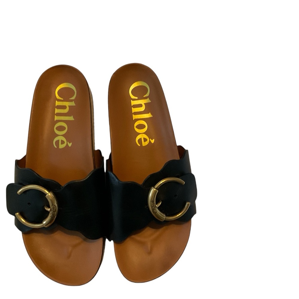 Chloe Black Leather Strap Wedge Sandals. Size 9.5. Only worn once.